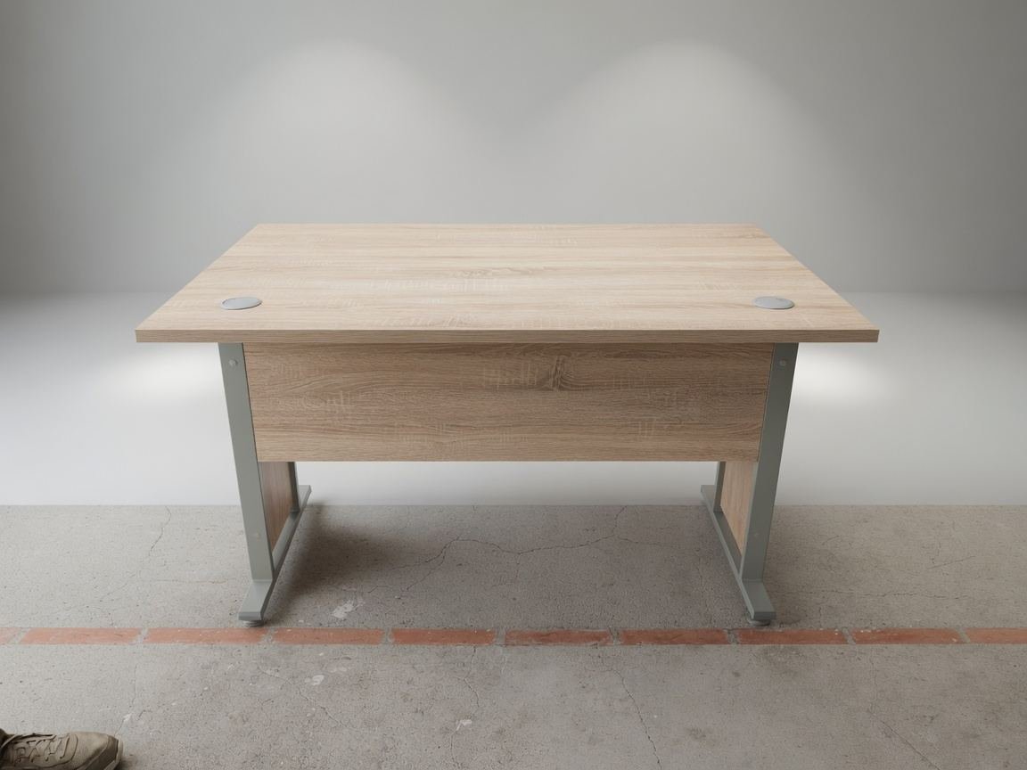 Bureau professionnel bois clair avec piètement métal